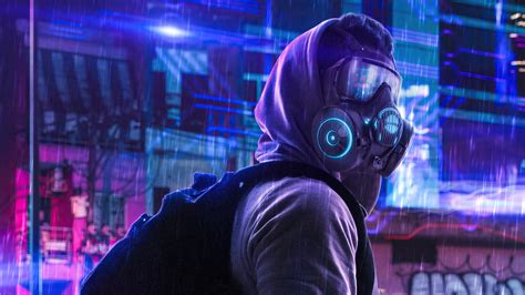 Hoodie Guy Toxic Neon Mask Hd Wallpaper Free Wallpapers For Apple