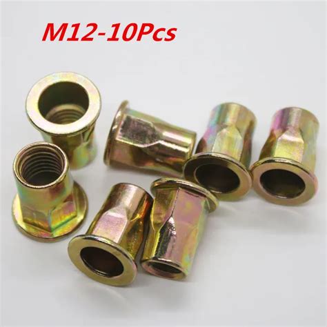 10pcslot M12 Rivet Nut Carbon Steel Flat Head Hex Rivet Nut Insert Nut Blind Rivet Rivnut Free