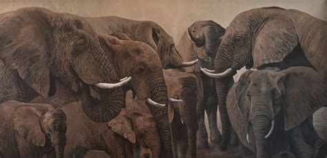Acrylic Painting Of A Herd Of Elephants In South Africa Wildlife