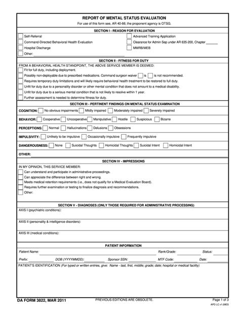 2011 Da Form 3822 Fill Online Printable Fillable Blank Pdffiller