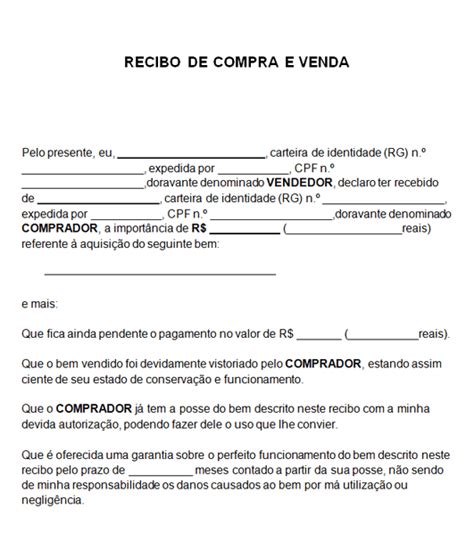Modelo De Recibo De Compra E Venda Word E Pdf Download