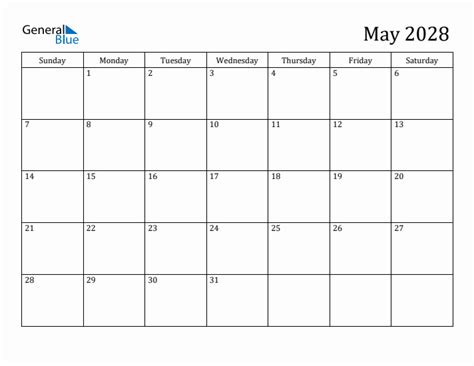 May 2028 Calendars Pdf Word Excel