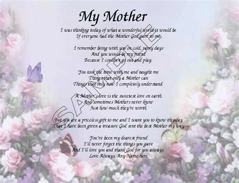 My Mother Personalized Art Poem Memory Birthday Mothers Day T Ebay