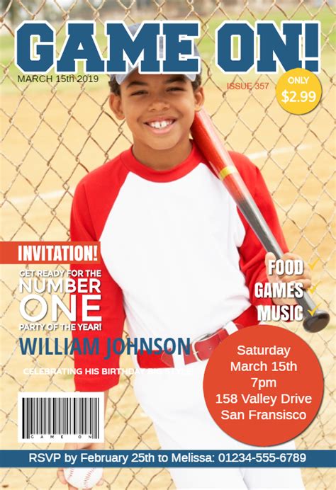 game  magazine cover birthday invitation template