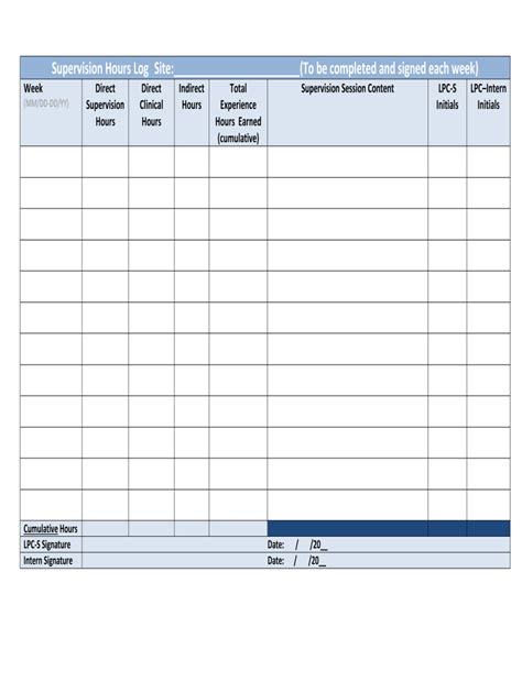 Lpc Hours Log Template Excel