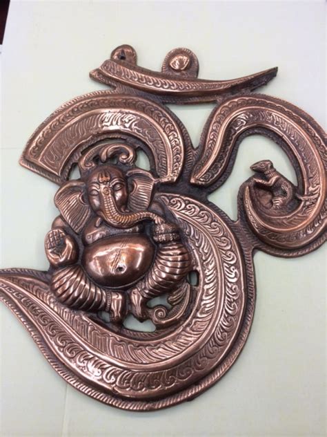 Copper Wall Decor Large 16 Lord Ganesha And Om Symbol