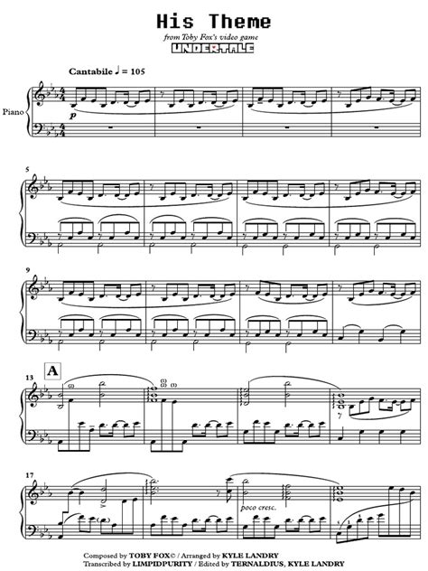 Kyle Landry Undertale His Theme Piano Sheet Pdf