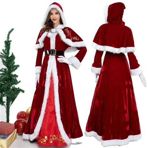 Xmas Christmas Adults Ladies Mrs Santa Claus Fancy Dress Costume Cloak