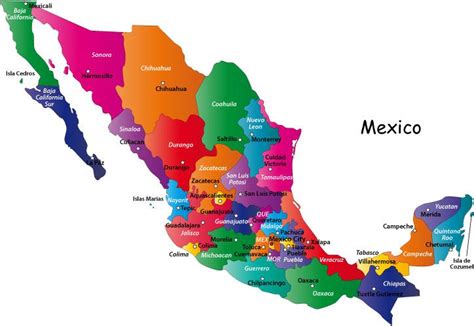 Mexico States And Capitals Colorful Map Of Mexico
