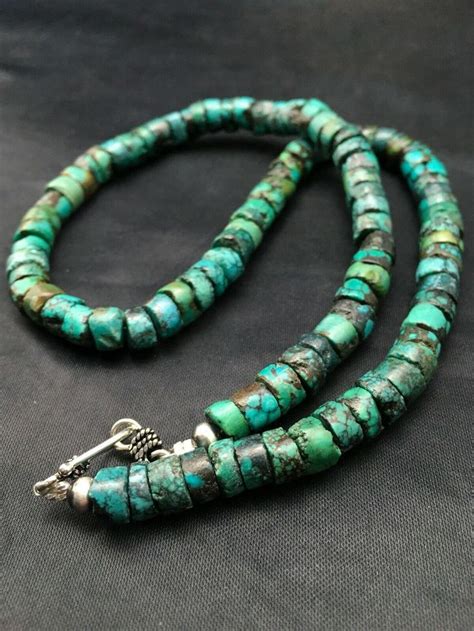 Native American Turquoise Heishi Sterling Silver Necklace Native