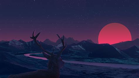 Deer Landscape Manipulation Mountains Sun Rising Hd Artist 4k