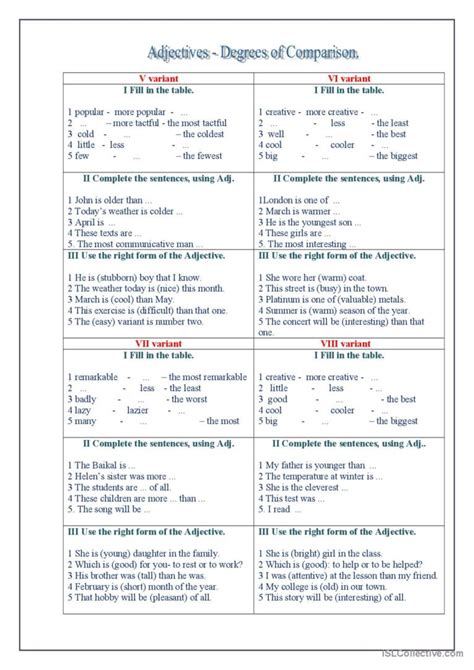 Degrees Of Comparison Variants 5 English Esl Worksheets Pdf And Doc