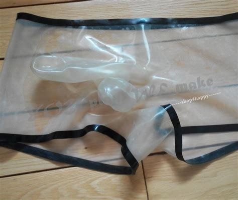 Shop4happy Latex Panties Attached Condom Rubber Shorts Penis Sheath