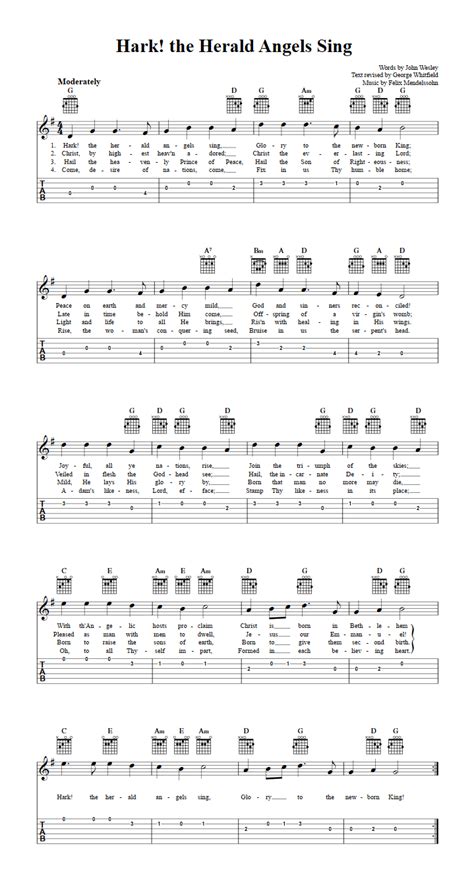 Hark The Herald Angels Sing Easy Guitar Sheet Music And Tab With
