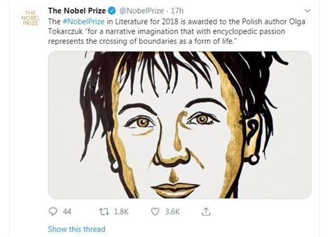 Nobel Prizes In Literature For 2018 And 2019 Awarded To Olga Tokarczuk