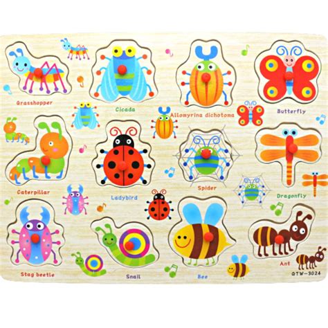 Wooden Peg Puzzle Board Insects Gtw 3024 School Mall Preschool