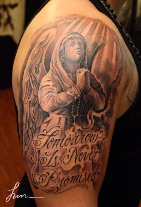 Tomorrow Is Never Promised Praying Angel Tattoo On Right Half Sleeve