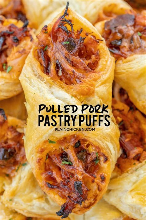 Roughly divide the bbq pork into six portions. Pulled Pork Pastry Puffs - Football Friday | Plain Chicken®