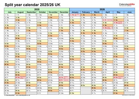 Split Year Calendars 202526 Uk July To June For Excel