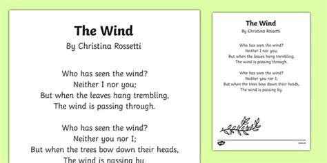 The Wind By Christina Rossetti Poem Print Out Teacher Made