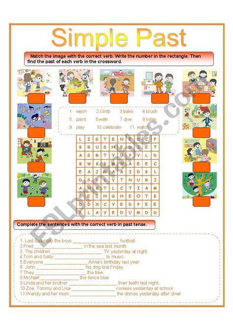 Simple Past Wordsearch And Matching Exercise Esl Worksheet By Les