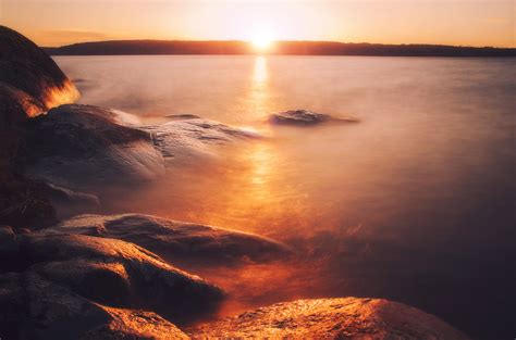 Wallpaper Sunlight Landscape Sunset Sea Lake Water Rock Nature
