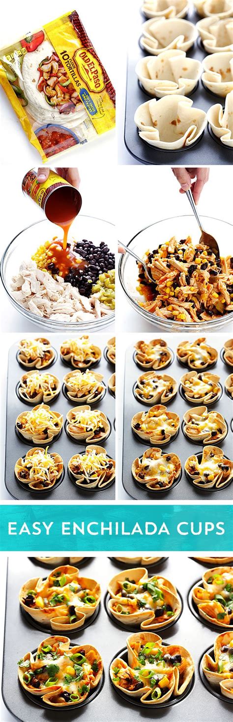 A selection of distinctive mexican fiesta hors d'oeuvres from ingredients to presentation. Easy Enchilada Cups | Mexican food recipes, Food ...