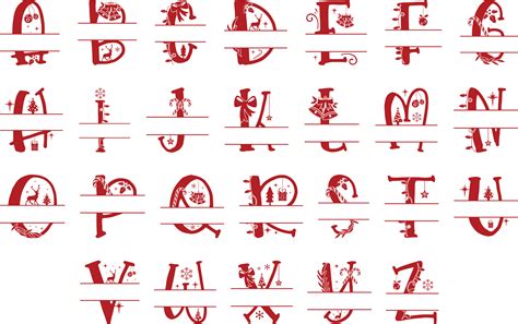 Decorated Christmas Alphabet Split Monogram Letters Free Svg File