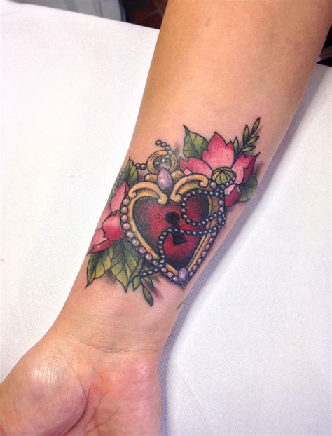 Cover Up Heart Padlock And Flowers By Sandi Wrist Tattoo Cover Up