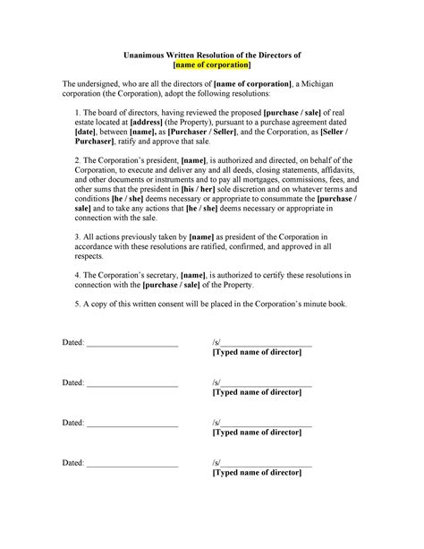 Corporate Resolution Form For Llc Board Format Pdf Sample