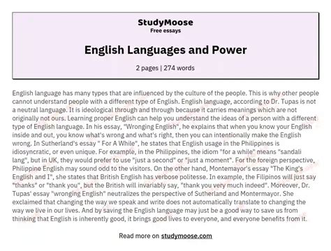 English Languages And Power Free Essay Example