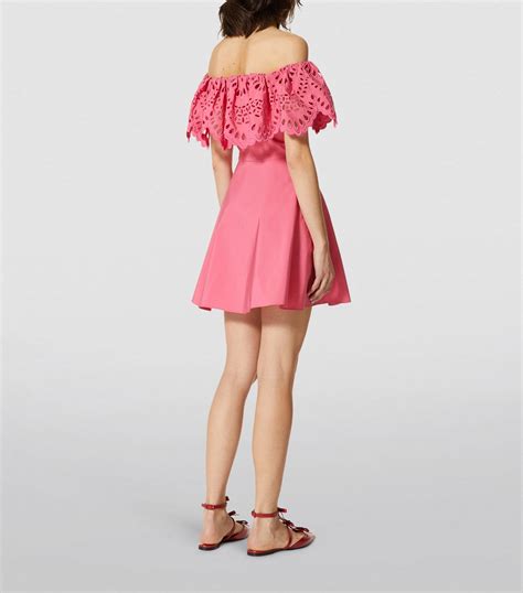 Valentino Pink Off The Shoulder Broderie Anglaise Dress Harrods Uk