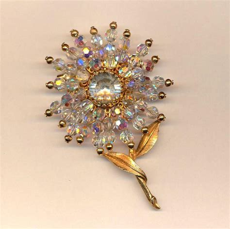 Vintage Austrian Crystal Blazing Flower Pin Brooch From