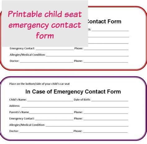 Emergency Contact Card Printable