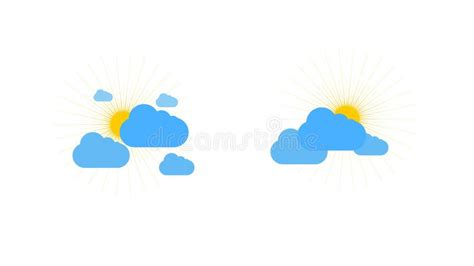 Sunny Weather Sign Icon On White Background Yellow Sun And Cloud And