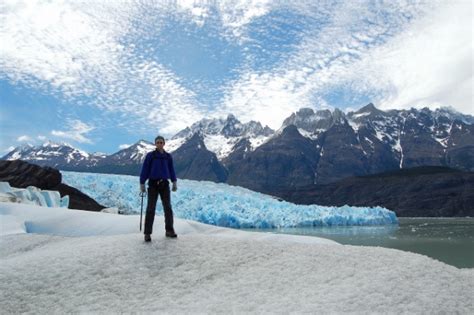 Scott On Top Of Glaciar Grey Glacier By Lago Grey Lake With Cerro