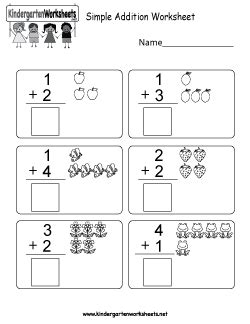 simple addition worksheets  kindergarten koyumprogram