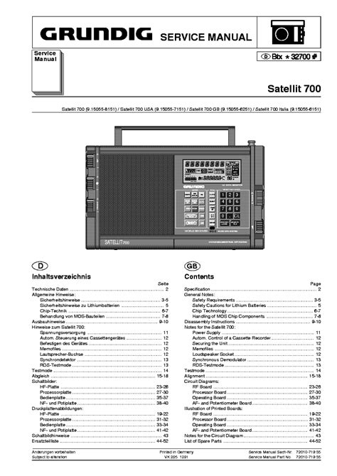 Grundig Satellit 700 Multi Band Radio Service Manual Service Manual