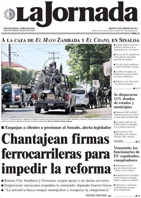 Read this mexican newspaper with national circulation. Periódico La Jornada (México). Periódicos de México ...