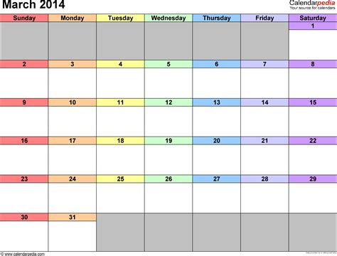 March 2014 Calendar Templates For Word Excel And Pdf