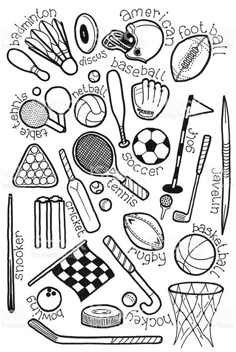 Hand Drawn Doodles On A Sports Theme Sports Coloring Pages Sports