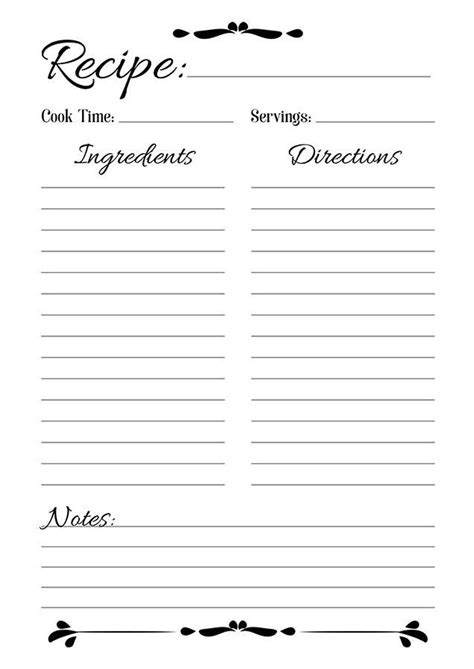 Recipe Sheet Printable Recipe Page Template Blank Recipe Page Recipe Book Printable Recipe