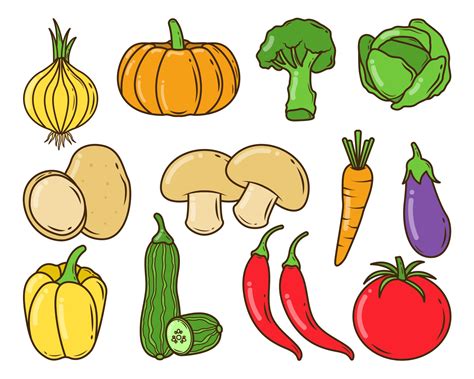 Conjunto De Dibujos Animados Vegetales Dibujados A Mano Estilo Doodle