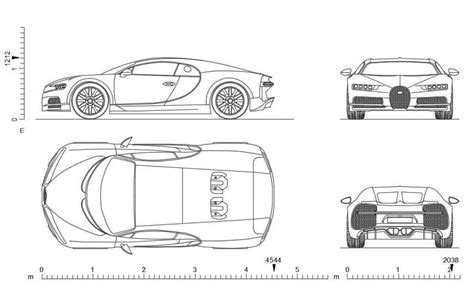 Cad Drawings Details Of Side And Other Elevation Of Bugatti Car Cadbull