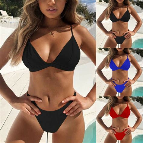 Letnie Seksowne Bikini Set Kobiety Stroje K Pielowe Sta E Czerwony