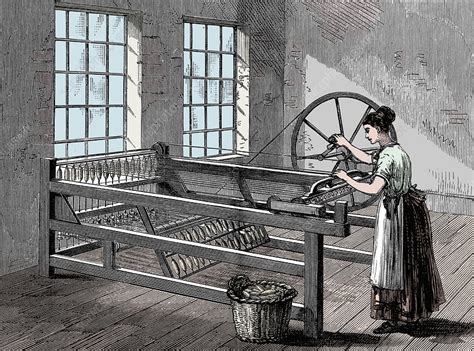 Woman using a Spinning Jenny, c1880 - Stock Image - C040/9278 - Science Photo Library