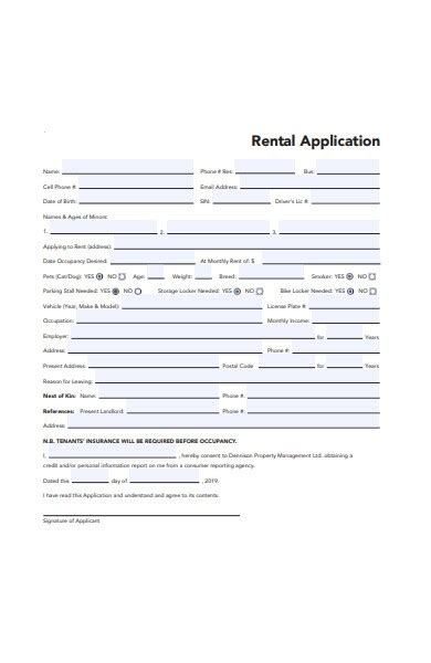 rental application forms   ms word xls