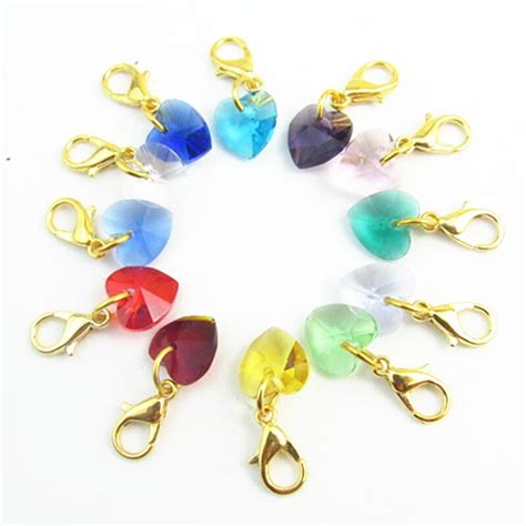 Wholesale 12 Month Heart Crystal Birthstone Charms Dangle Charm With