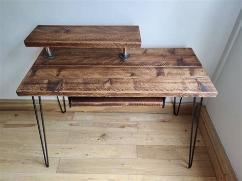 Rustic Desk With Retractable Keyboard Shelf Raised Stand And Etsy Uk