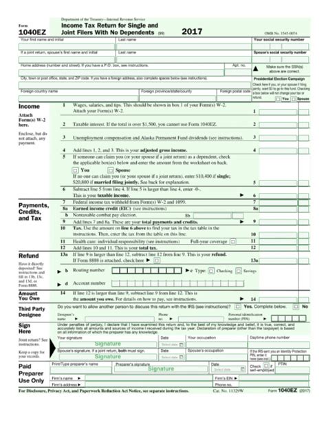 Irs 1040ez Tax Form Template Eligibility And Instructions Free Pdf